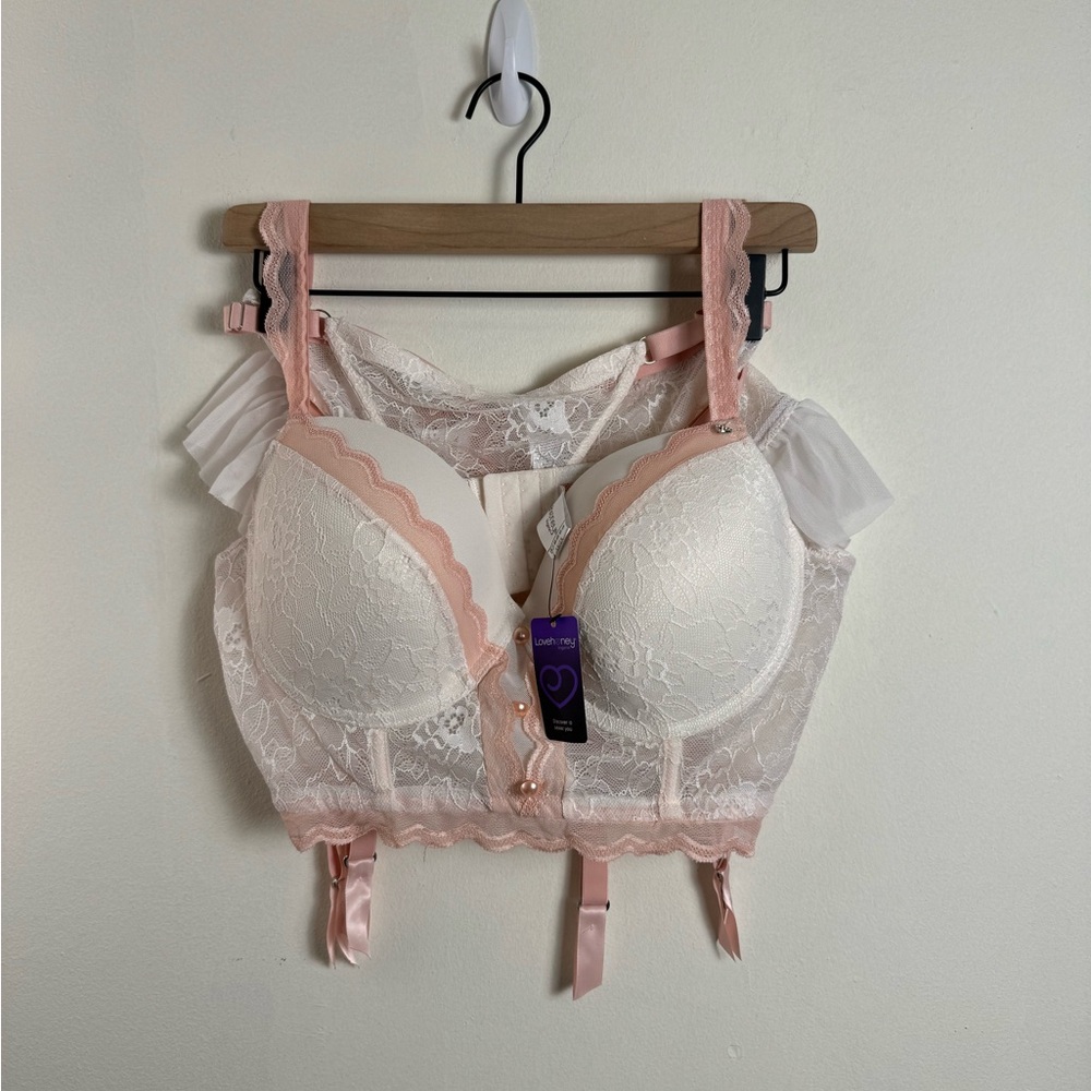 NWT 1x/2x Lovehoney Plus Size Vintage Bliss Ivory Bra Set (3 Piece)